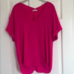 Lush Fuchsia Short Sleeve Blouse